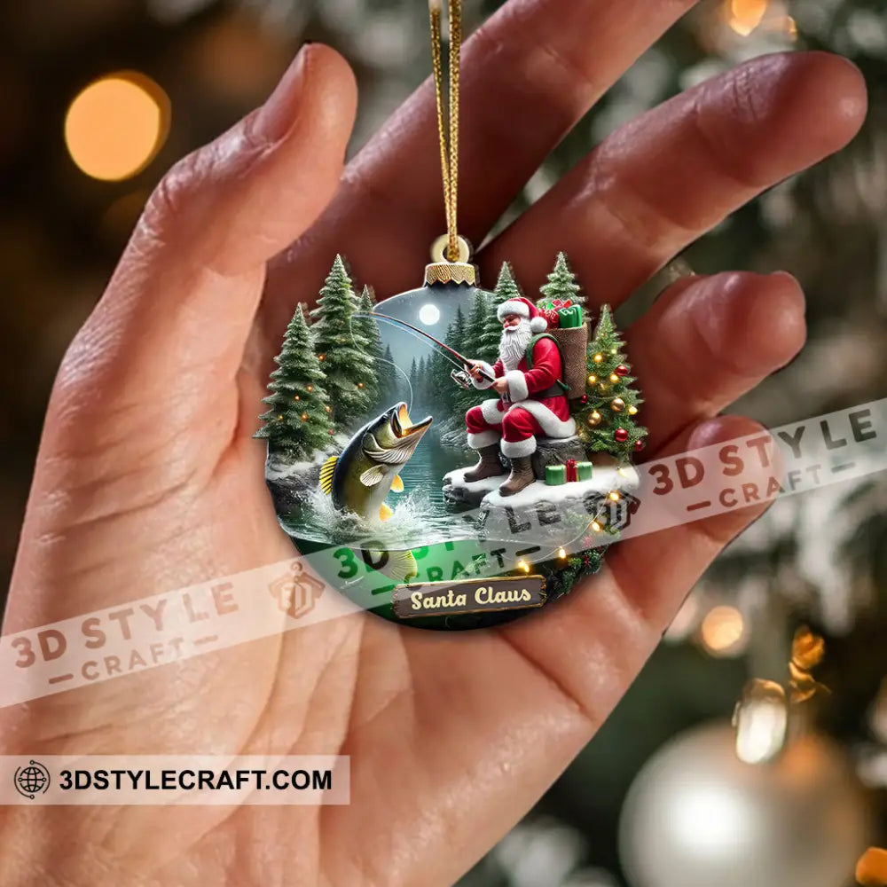 Custom Name Santa Fishing Ornament Lover Christmas Gift