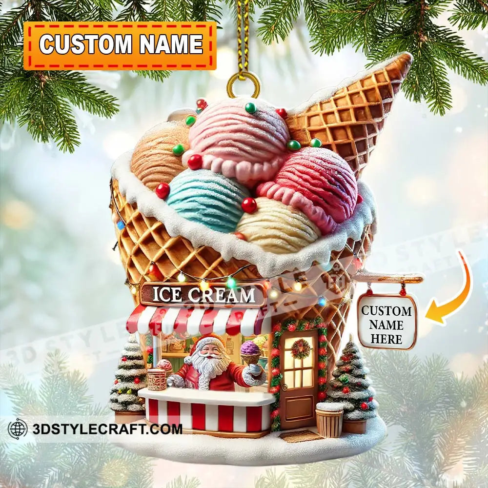 Custom Name Santa Ice Cream Ornament Christmas Gift