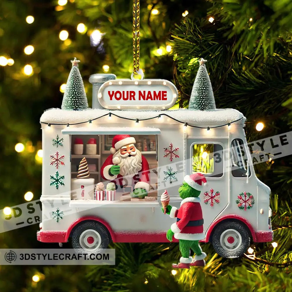 Custom Name Santa Ice Cream Truck Ornament Christmas Gift