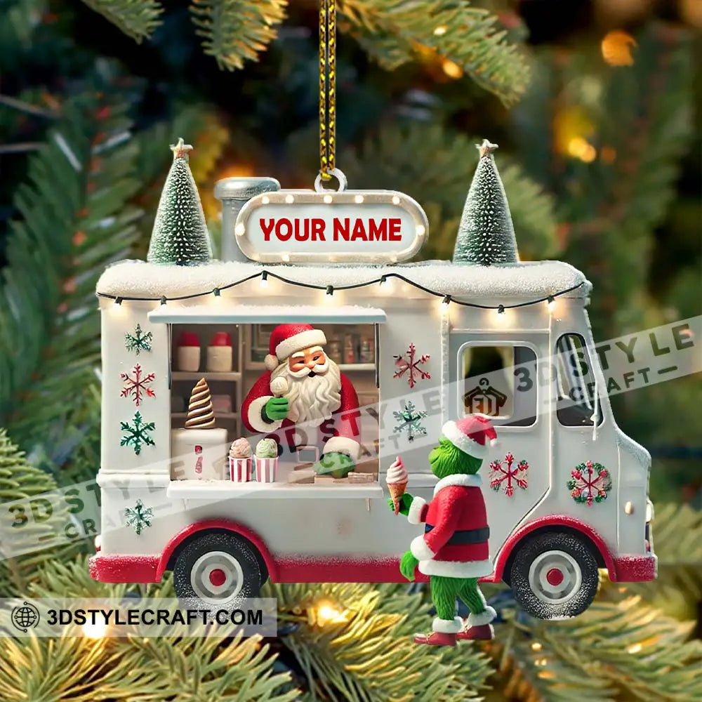 Custom Name Santa Ice Cream Truck Ornament Christmas Gift