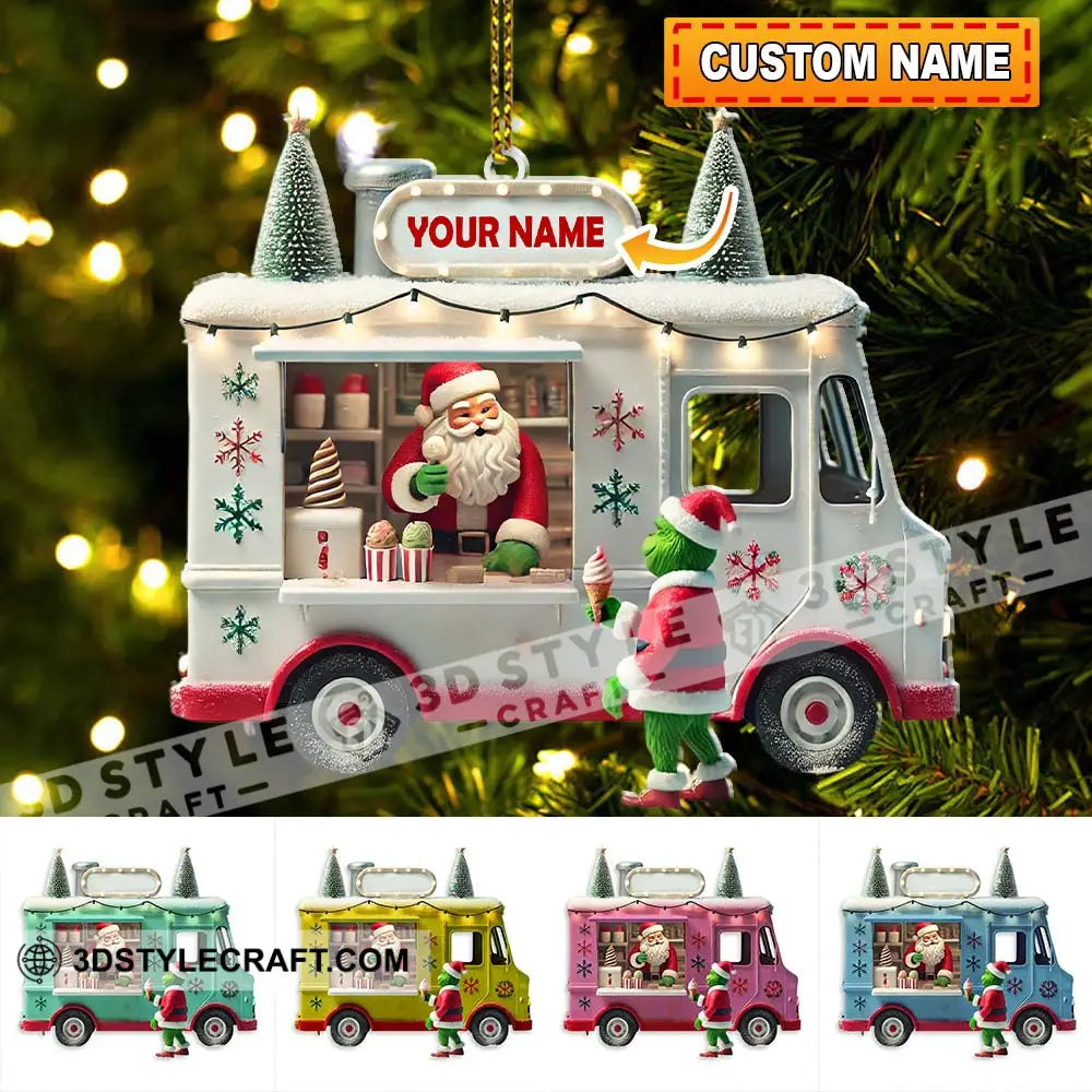 Custom Name Santa Ice Cream Truck Ornament Christmas Gift