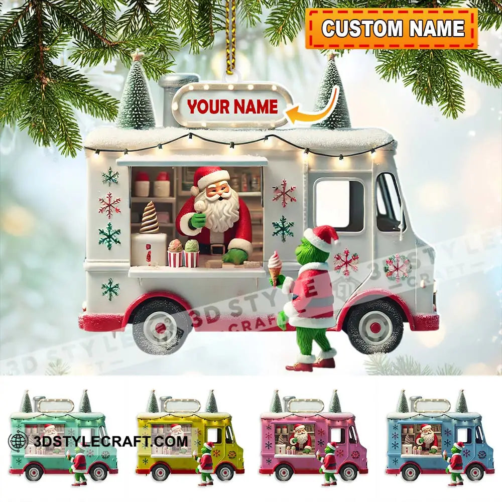 Custom Name Santa Ice Cream Truck Ornament Christmas Gift