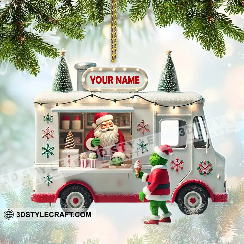 Custom Name Santa Ice Cream Truck Ornament Christmas Gift