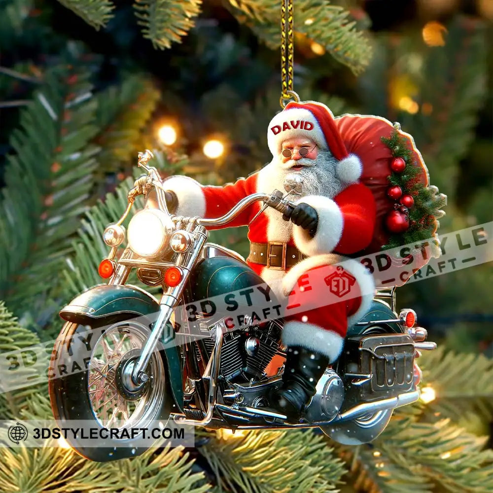 Custom Name Santa Motorbike Ornament Christmas Gift