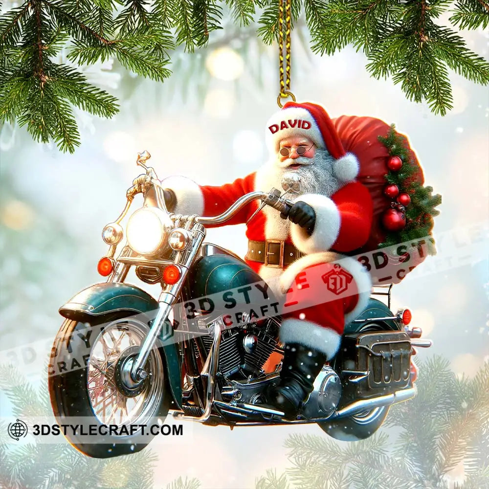 Custom Name Santa Motorbike Ornament Christmas Gift 3.54’’ / 1