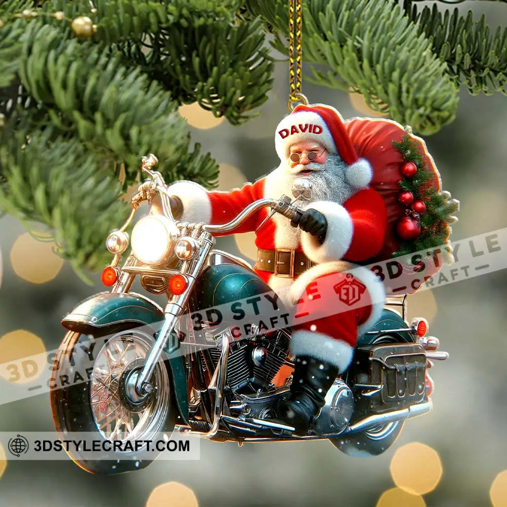 Custom Name Santa Motorbike Ornament Christmas Gift