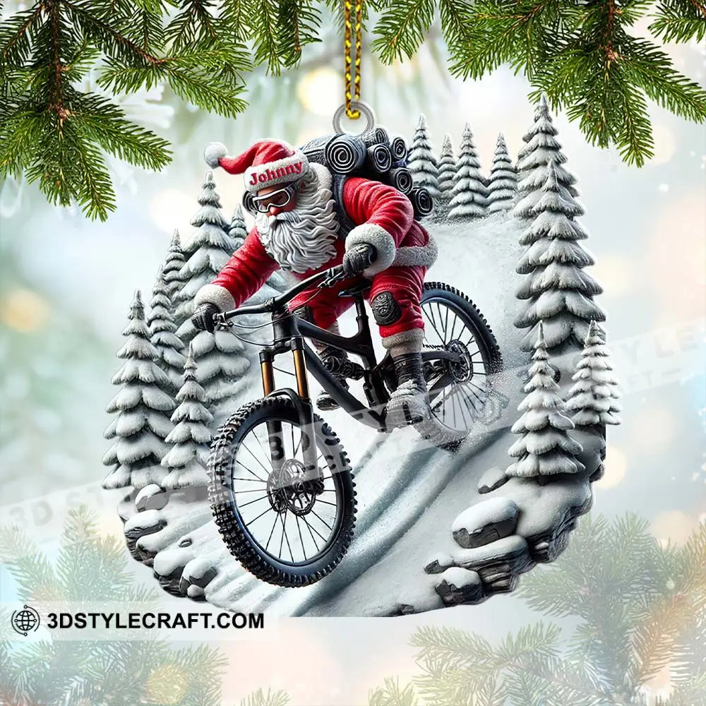 Custom Name Santa Mountain Bike Ornament Christmas Gift For Lover