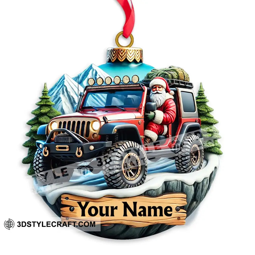 Custom Name Santa Ride Ornament Christmas Gift Jeep Lover 3.54’’ / 1