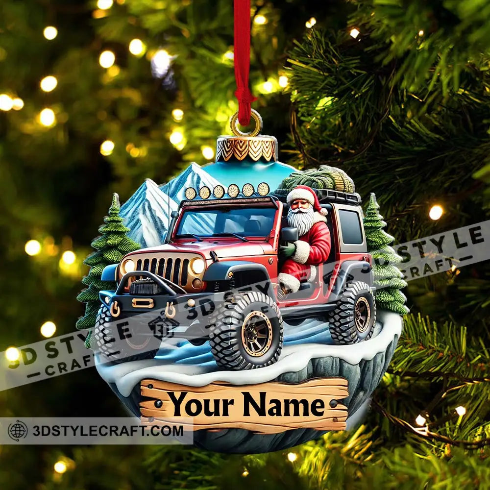 Custom Name Santa Ride Ornament Christmas Gift Jeep Lover