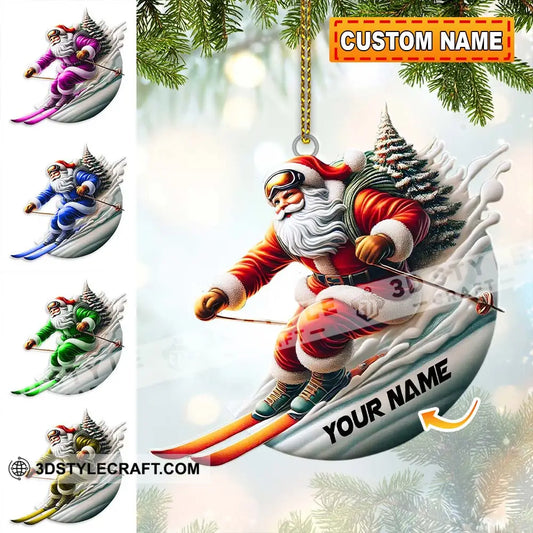 Custom Name Santa Skiing Ornament Christmas Gift Decoration