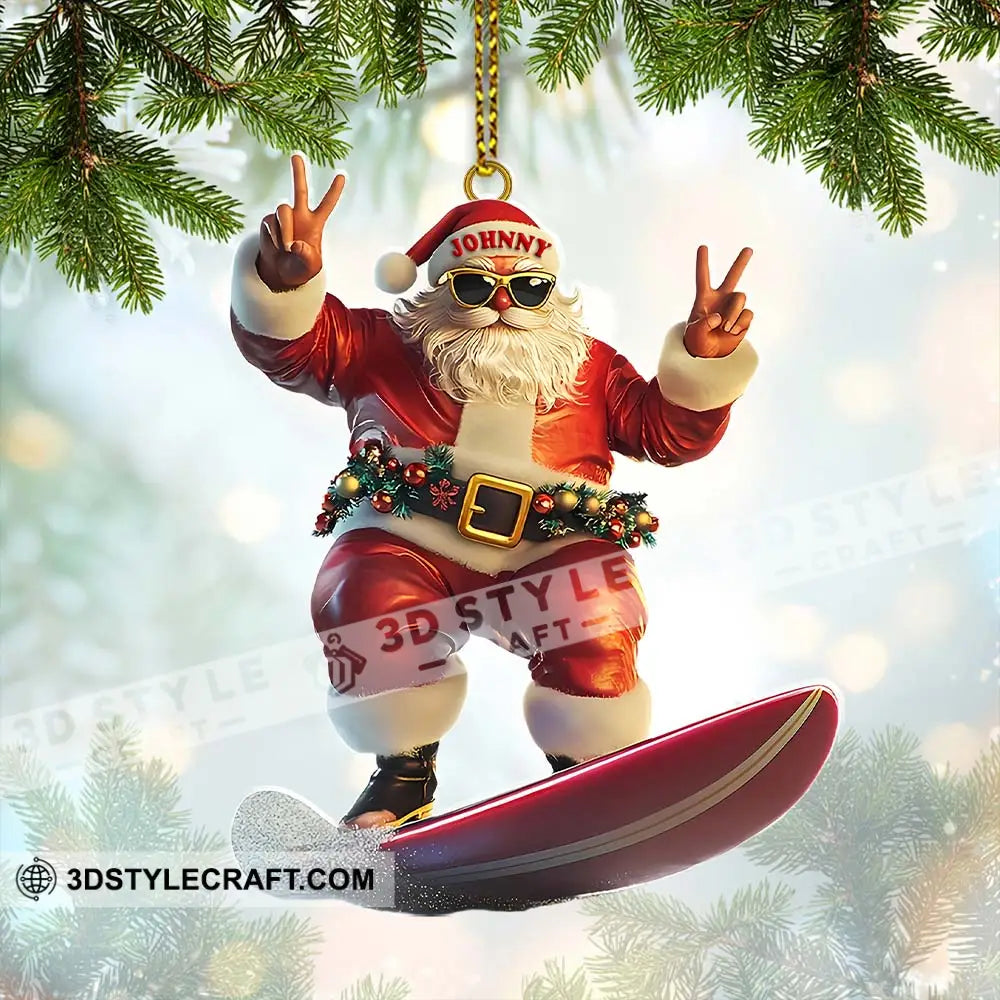 Custom Name Santa Surfing Ornament Christmas Gift 3.54’’ / 1