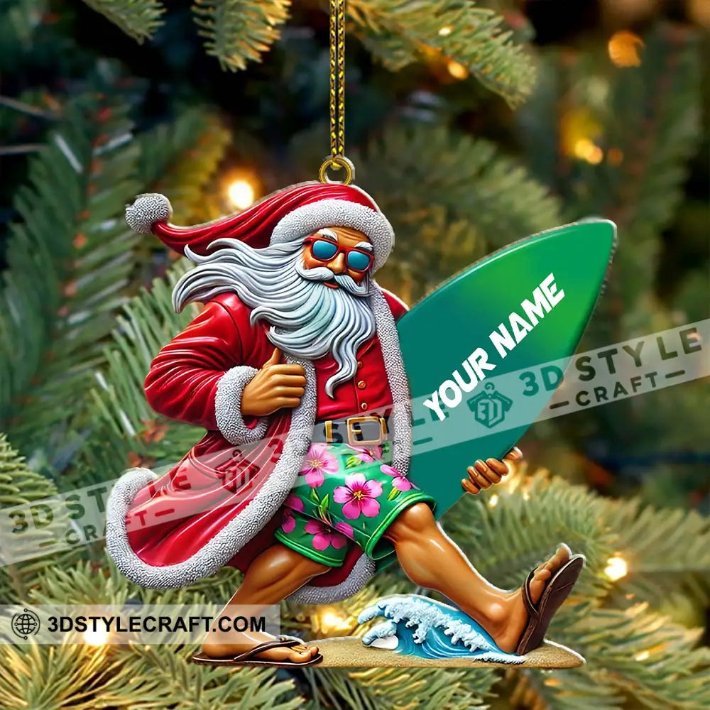 Custom Name Santa Surfing Ornament Christmas Gift