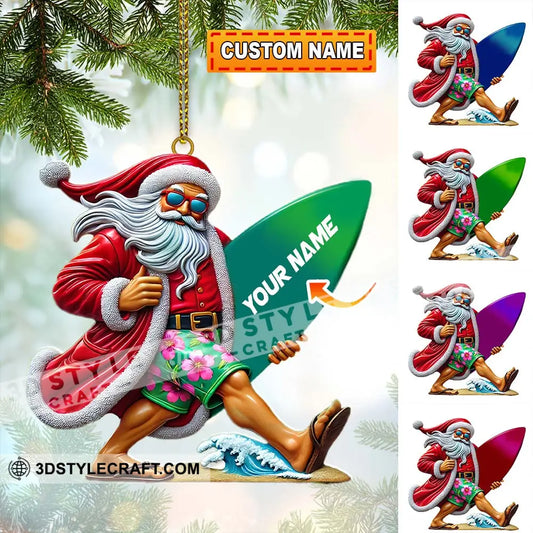 Custom Name Santa Surfing Ornament Christmas Gift