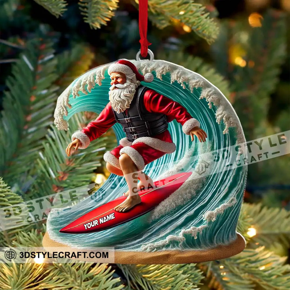 Custom Name Santa Surfing Ornament Christmas Gift Decoration