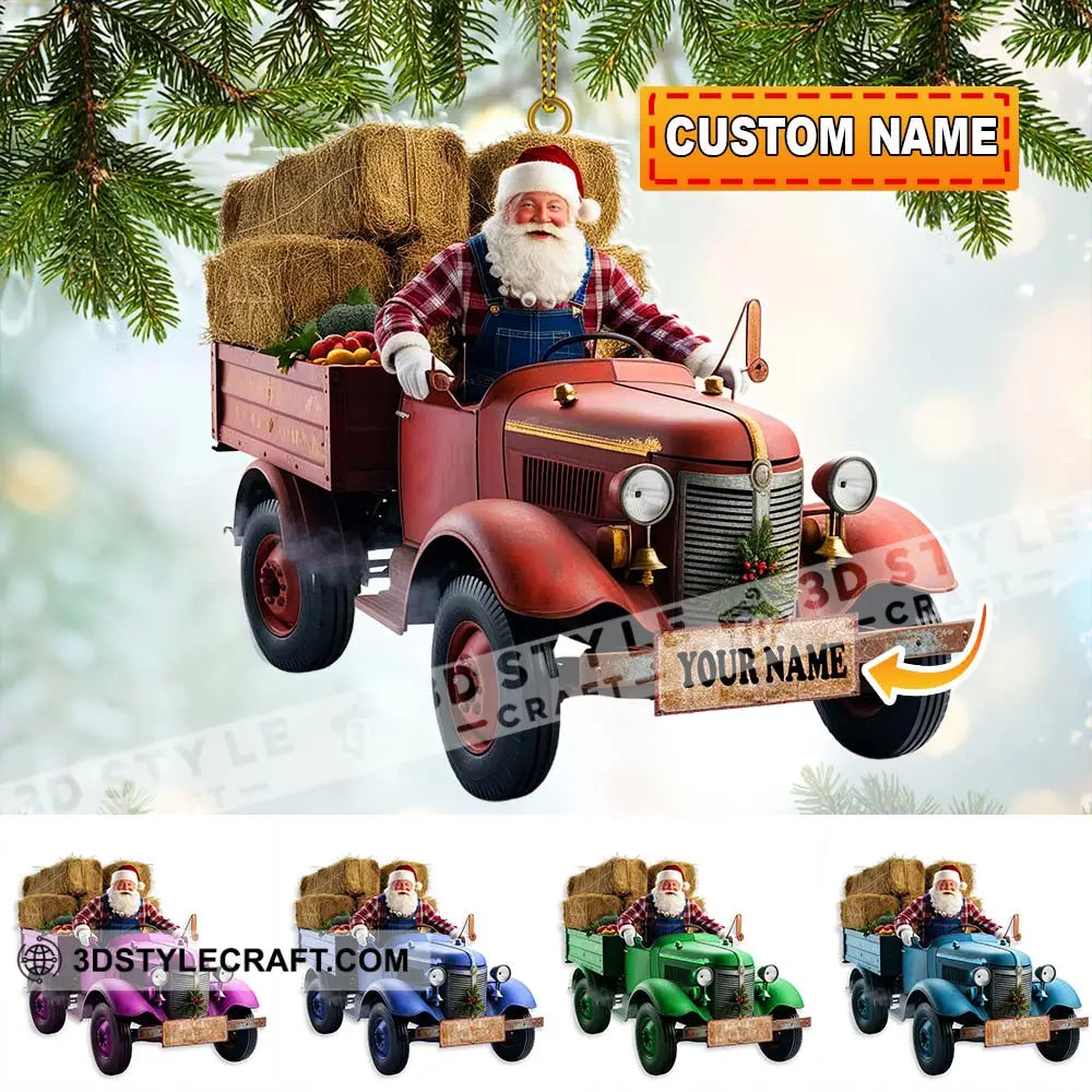 Custom Name Santa Truck Ornament Christmas Gift Decoration