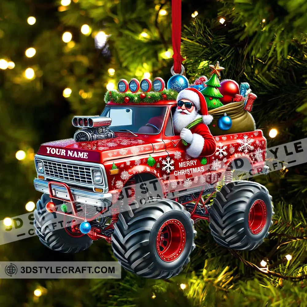 Custom Name Santa Truck Ornament Christmas Gift Decoration