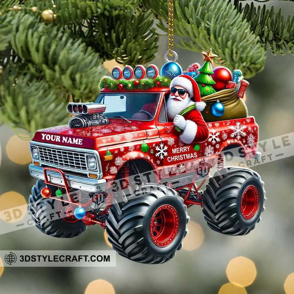 Custom Name Santa Truck Ornament Christmas Gift Decoration