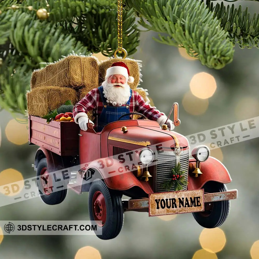 Custom Name Santa Truck Ornament Christmas Gift Decoration