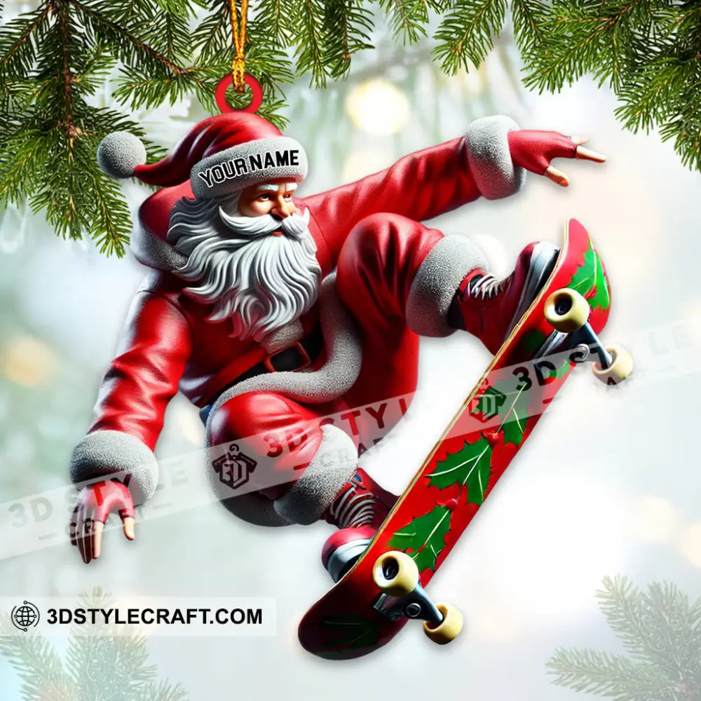 Custom Name Skating Santa Ornament Skateboarding Lover Christmas Gift 3.54’’ / 1