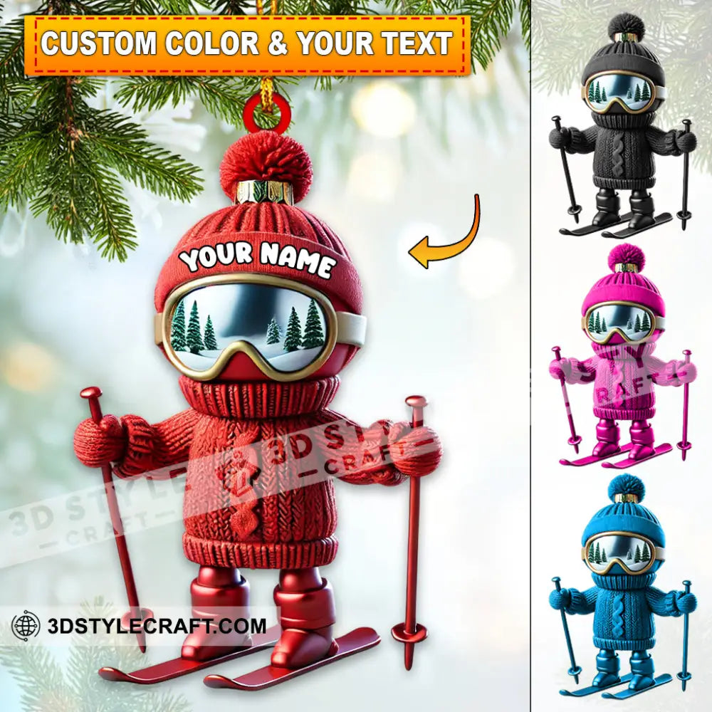 Custom Name Skiing Ornament Santa Christmas Gift Decoration