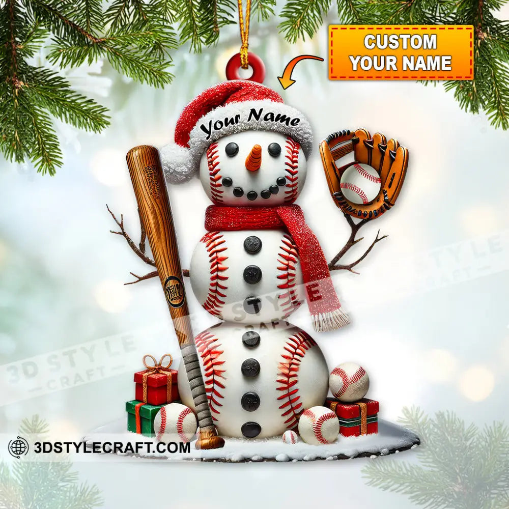 Custom Name Snow White Baseball Ornament Snowman Christmas Decoration