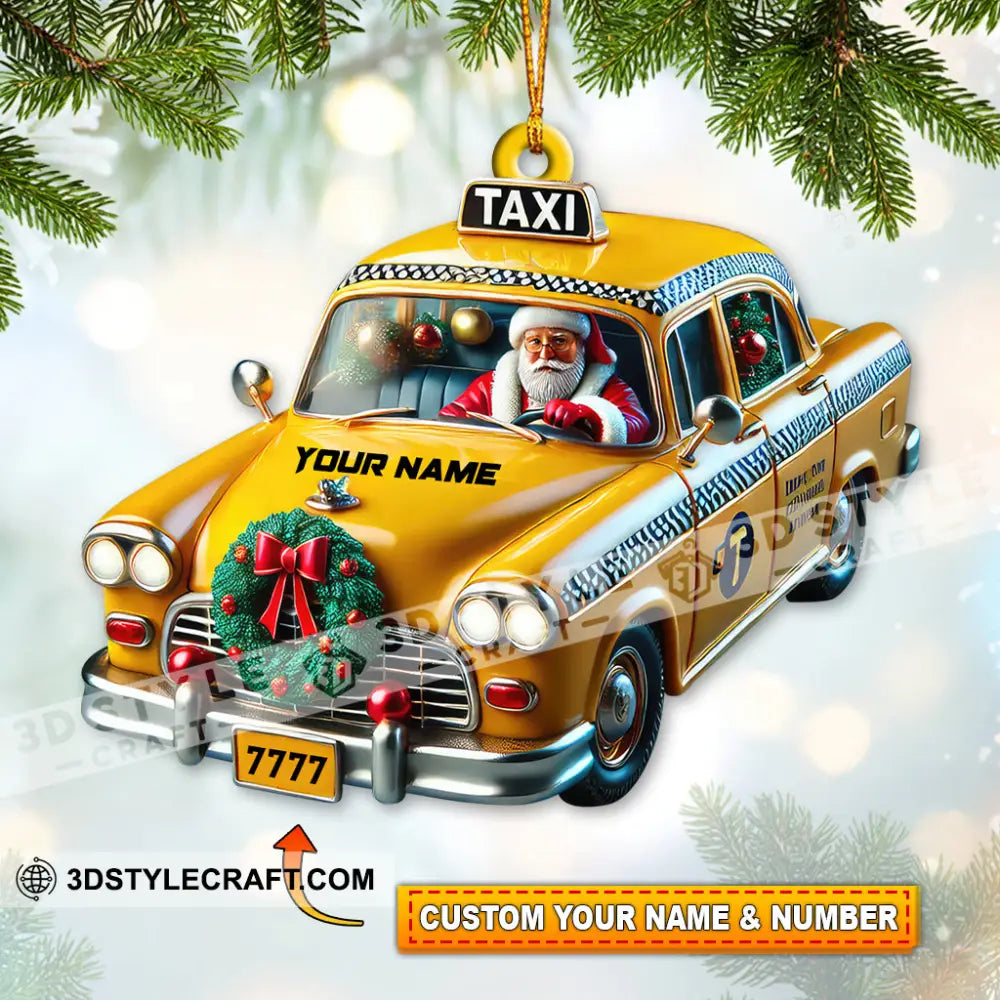 Custom Name Taxi Santa Ornament Christmas Gift