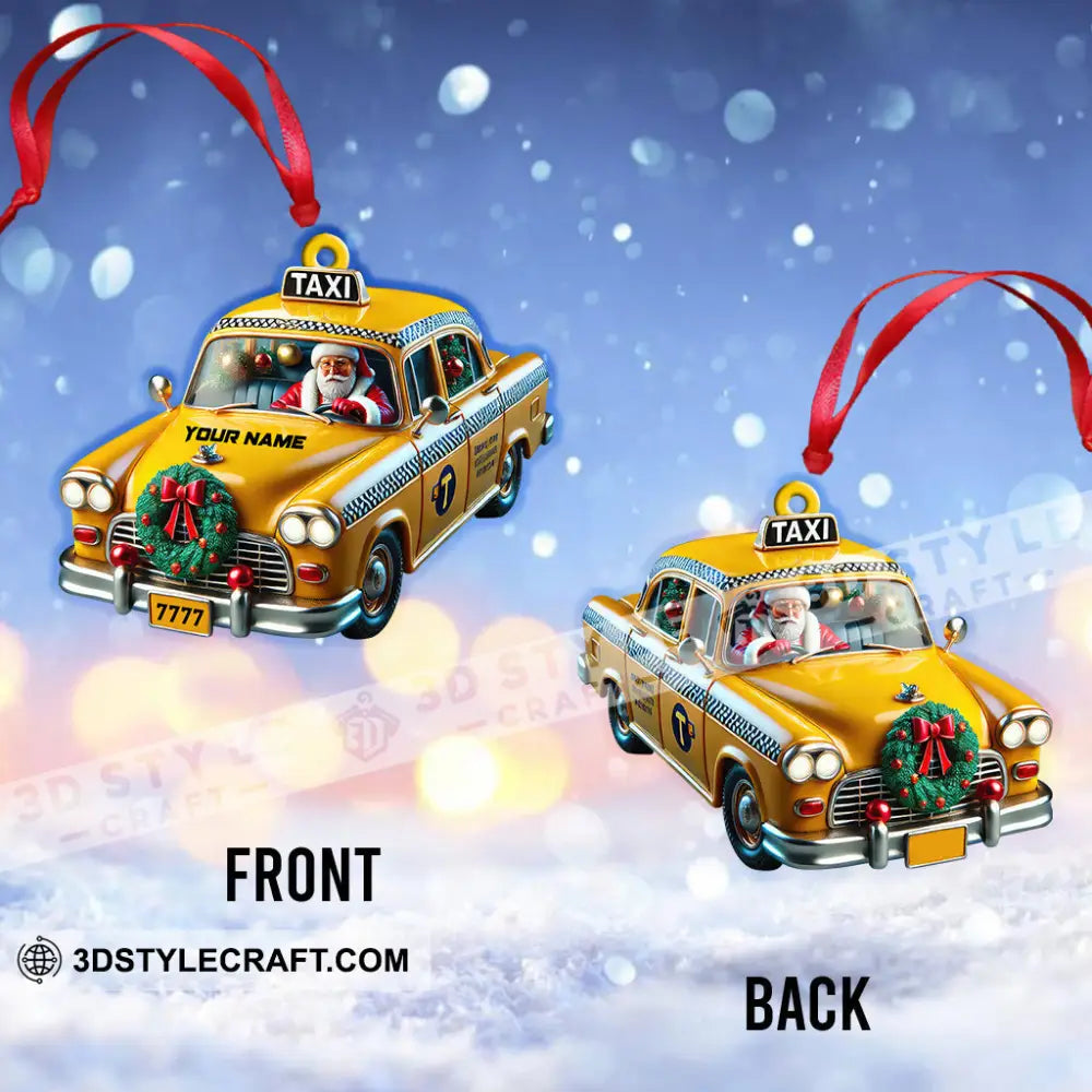 Custom Name Taxi Santa Ornament Christmas Gift