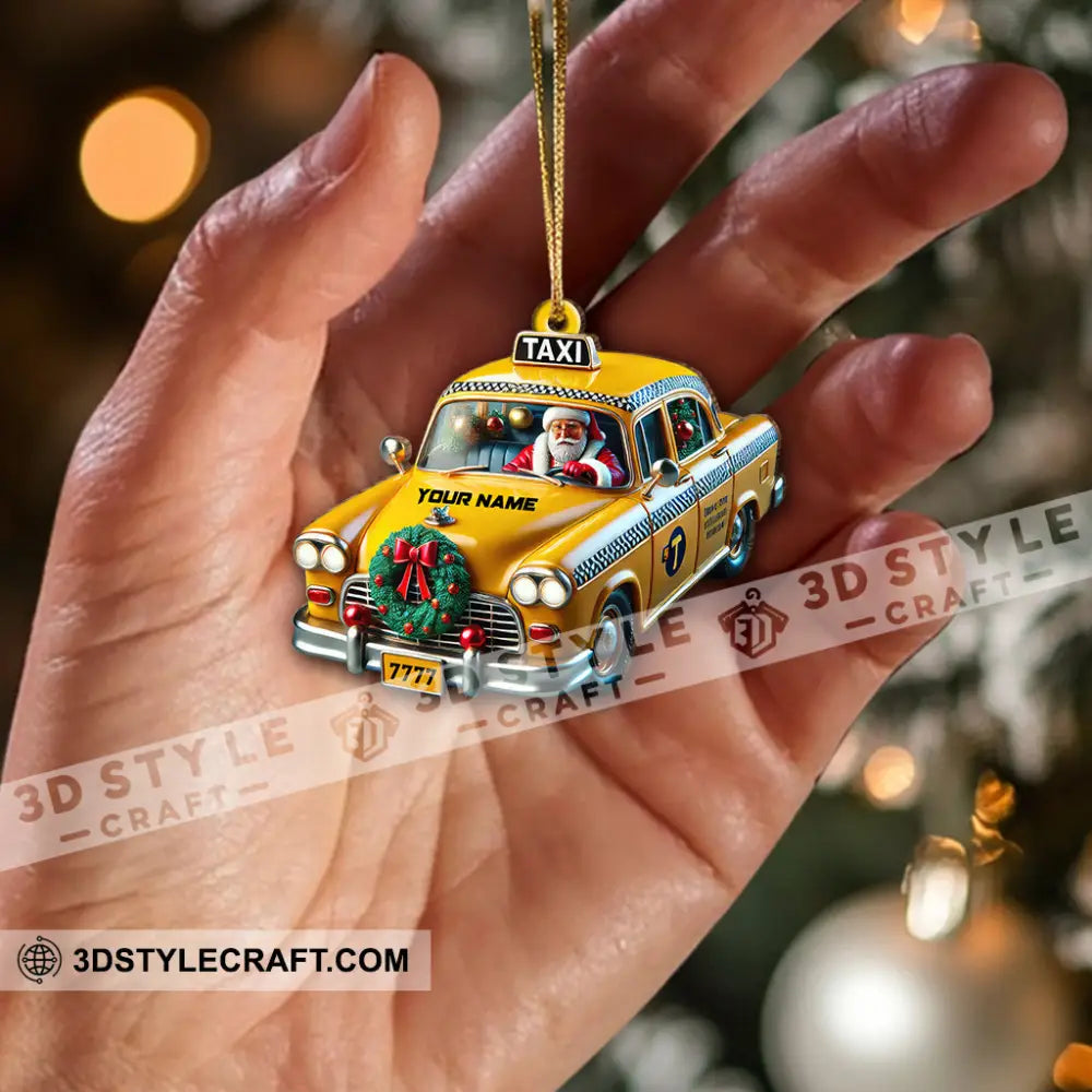 Custom Name Taxi Santa Ornament Christmas Gift