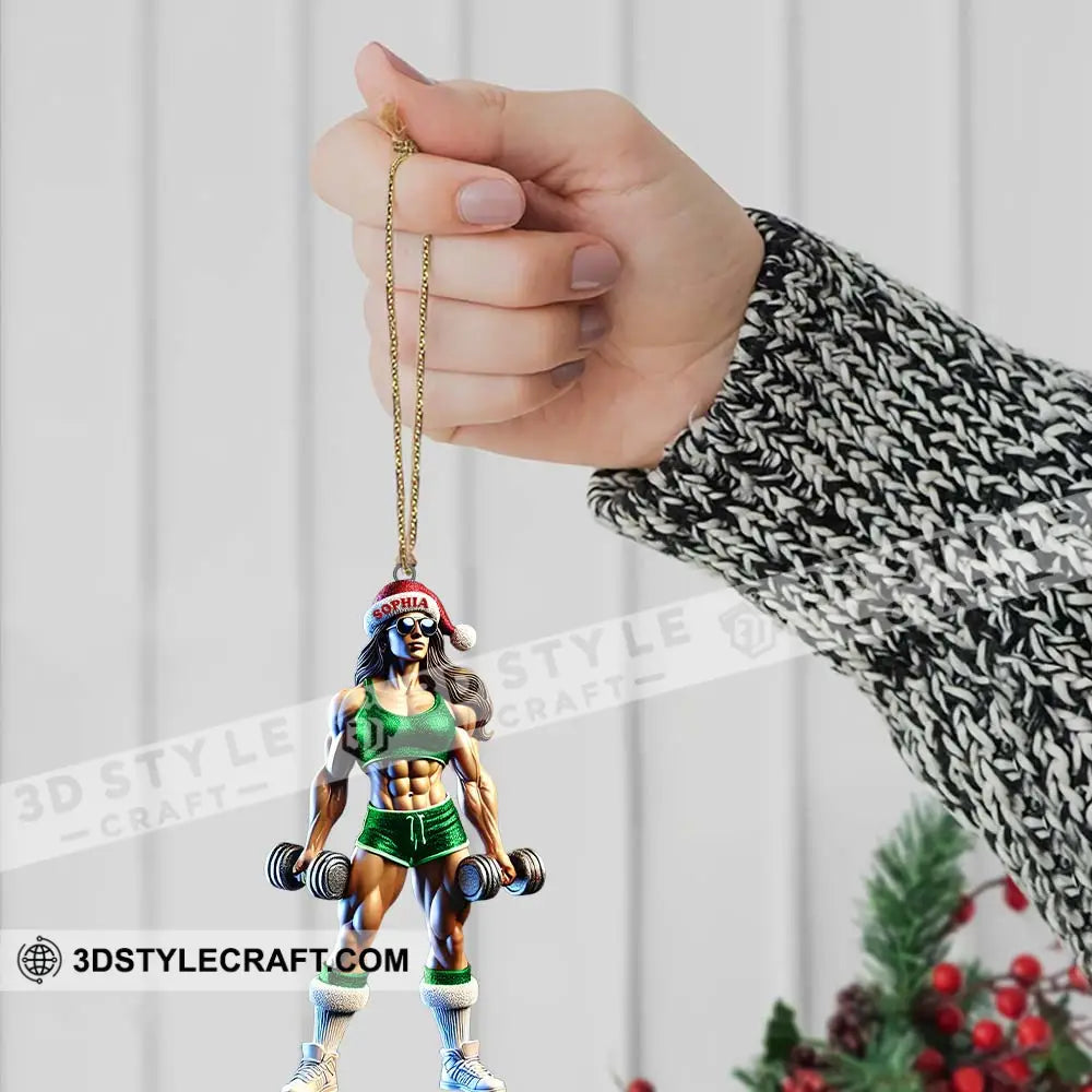 Custom Name Woman Gym Work Out Santa Ornament Gymnastics Christmas Gift