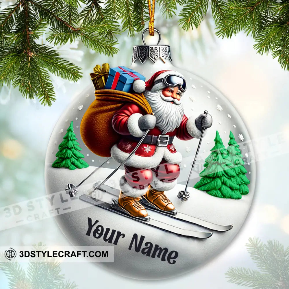 Custom Ornament Christmas Santa Skiing Decor