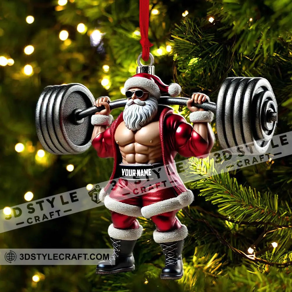 Custom Ornament Weightlifting Santa Christmas Decor