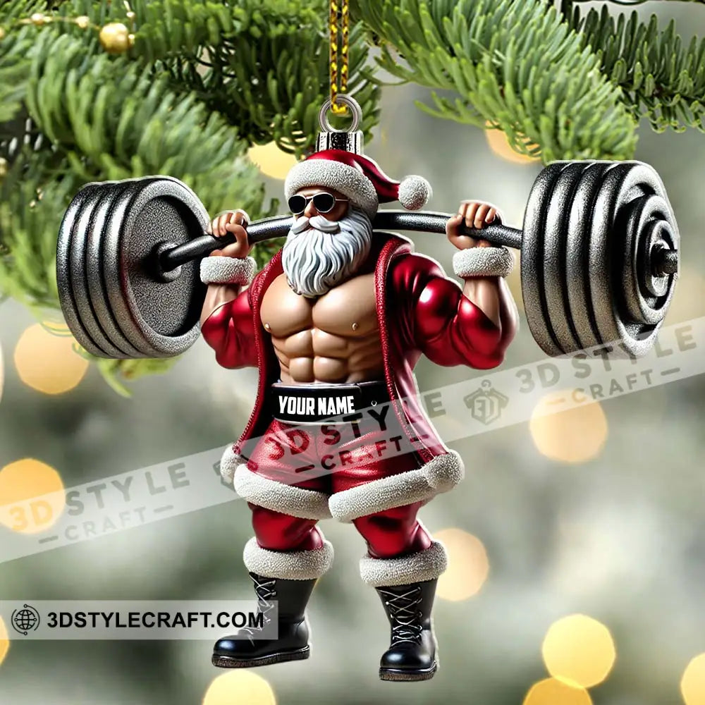 Custom Ornament Weightlifting Santa Christmas Decor