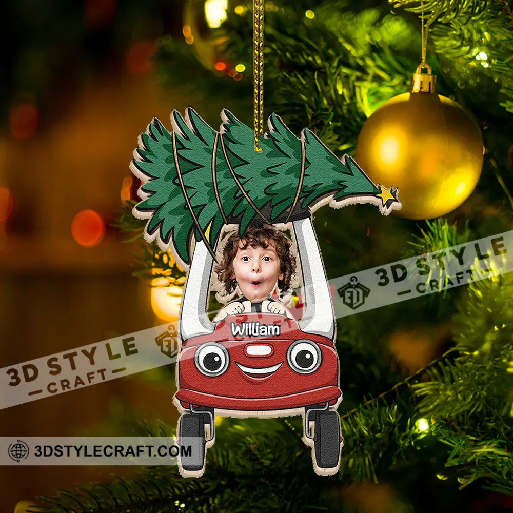 Custom Wooden Ornament Kid On Car Christmas Decor