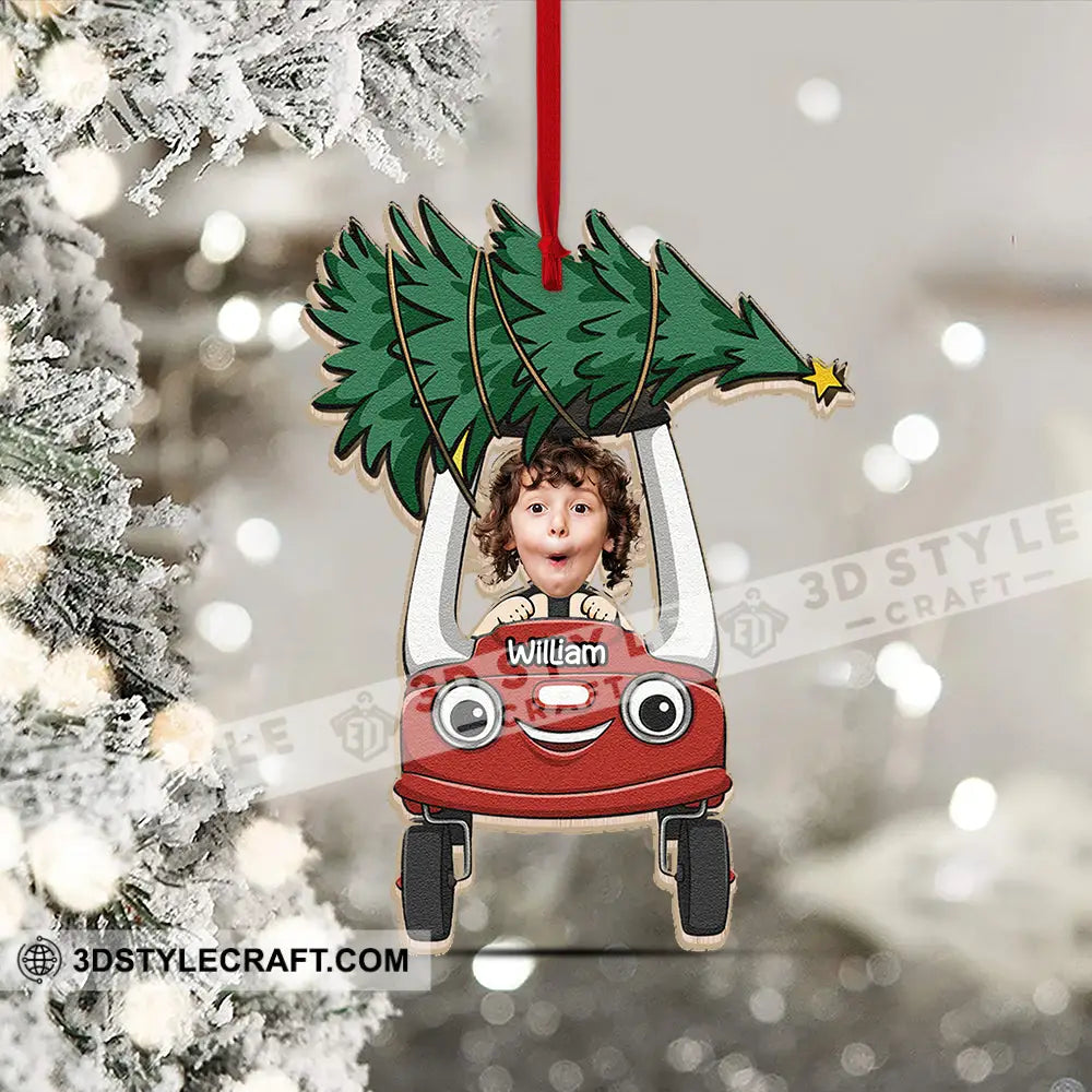 Custom Wooden Ornament Kid On Car Christmas Decor