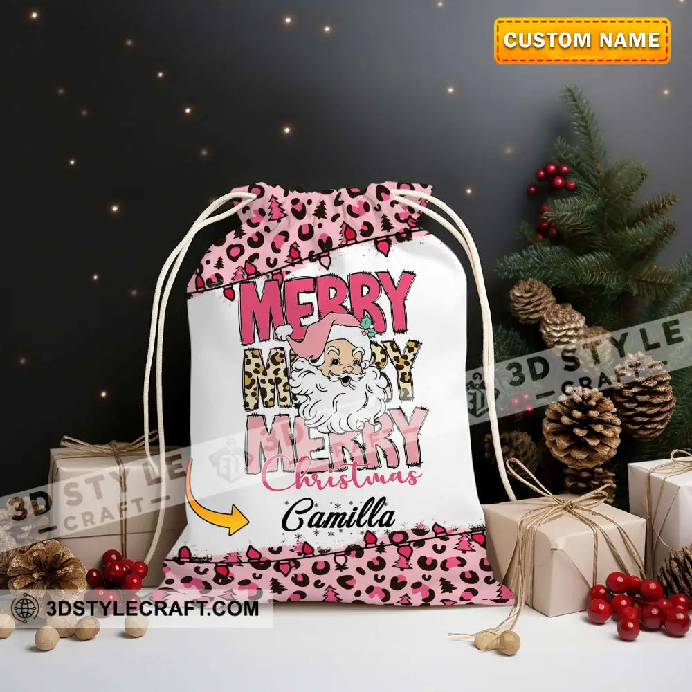 Cute Santa Personalized Merry Christmas String Bag