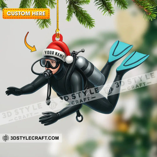 Diver Santa, Home Decor, Christmas Ornament, Personalized Ornament style option 1