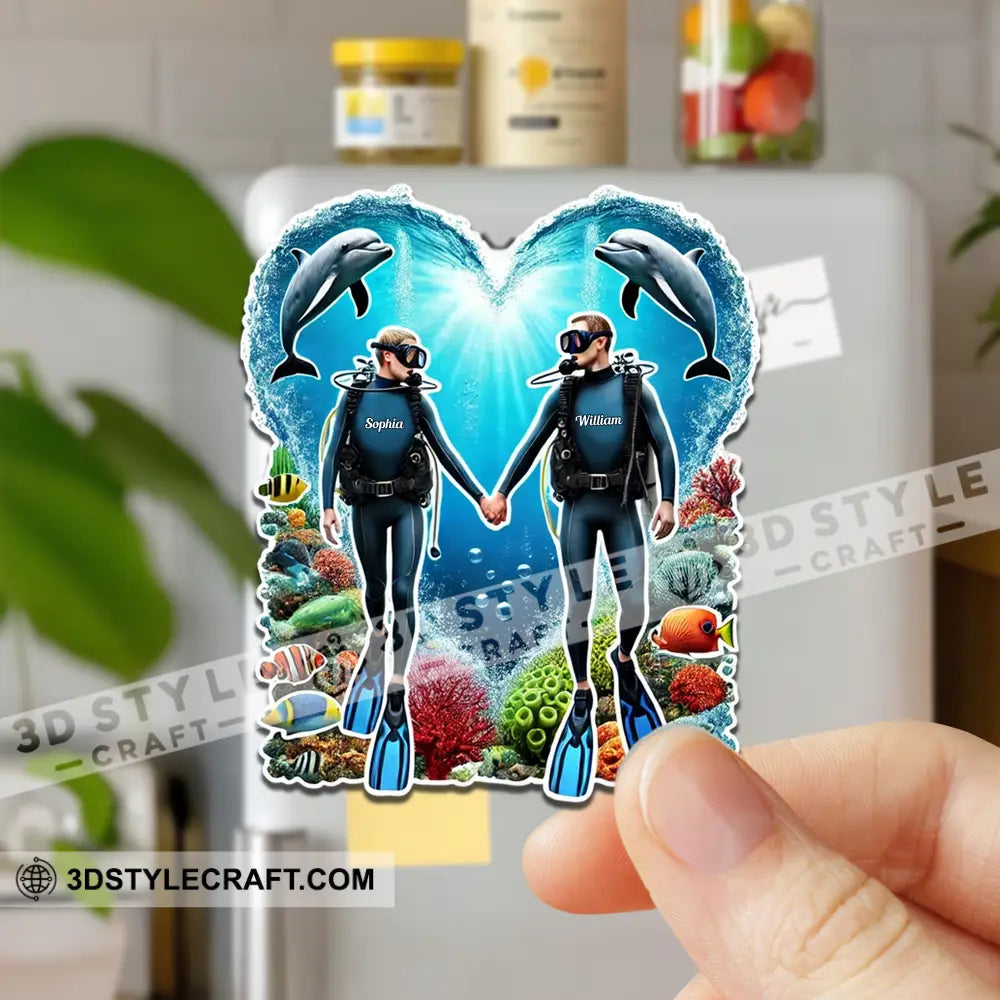 Diving Couple Fridge Magnet - Personalized