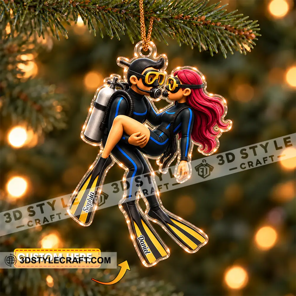 Diving Couple Home Decor Christmas Ornament Personalized Ornament - 3.54’’ / 1 Ornament - Ornament