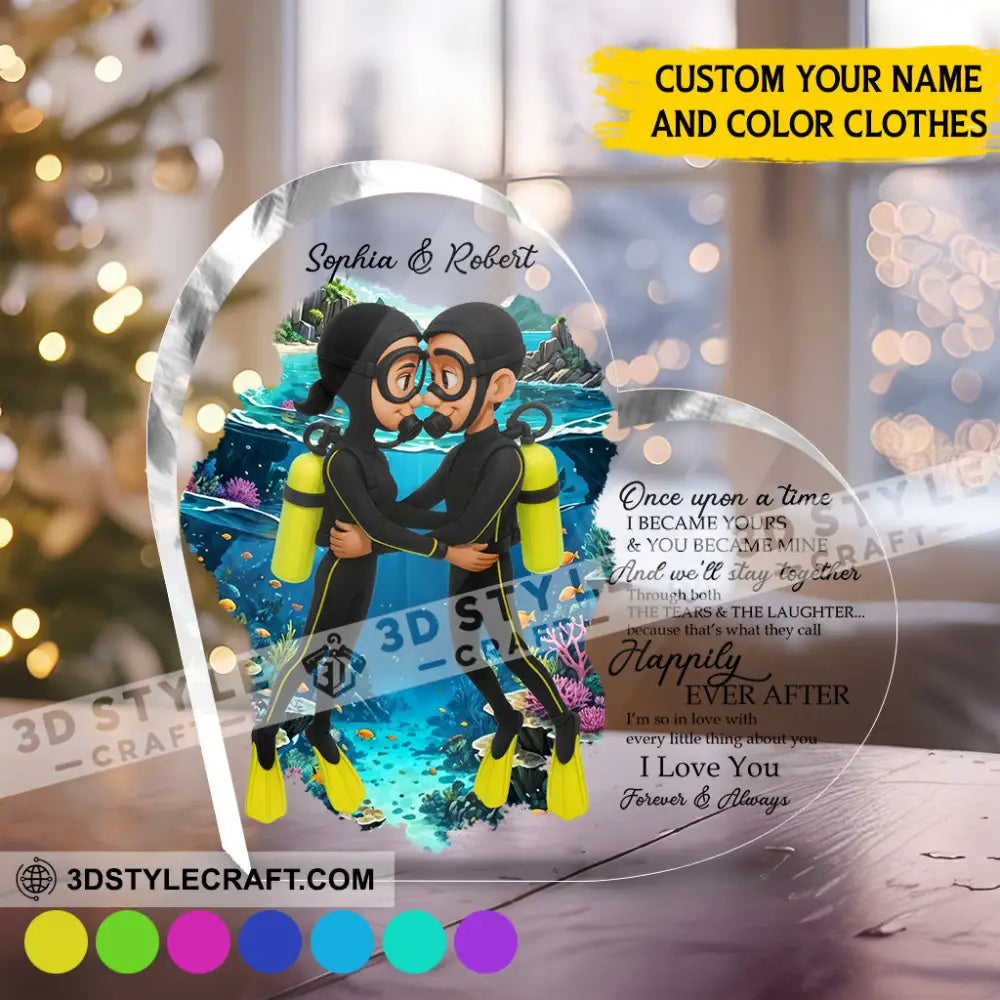 Diving Couple Love Forever Gift For Couple - Personalized Custom Shaped Acrylic Plaque 4’’ x 4’’ Custom Shaped Acrylic
