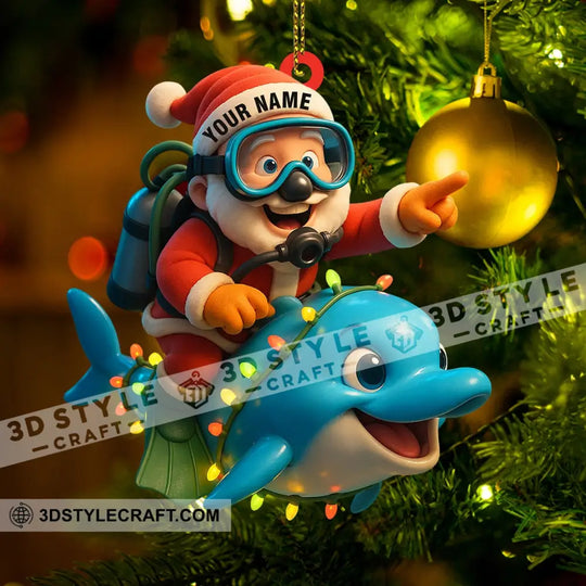 Diving Santa Home Decor, Christmas Ornament, Personalized Ornament style option 2