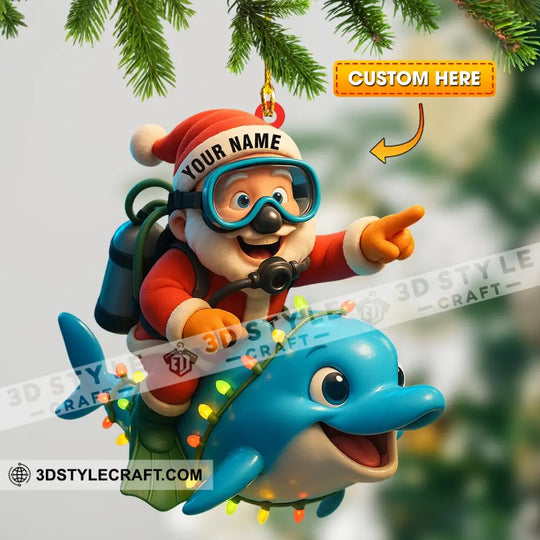 Diving Santa Home Decor, Christmas Ornament, Personalized Ornament style option 1