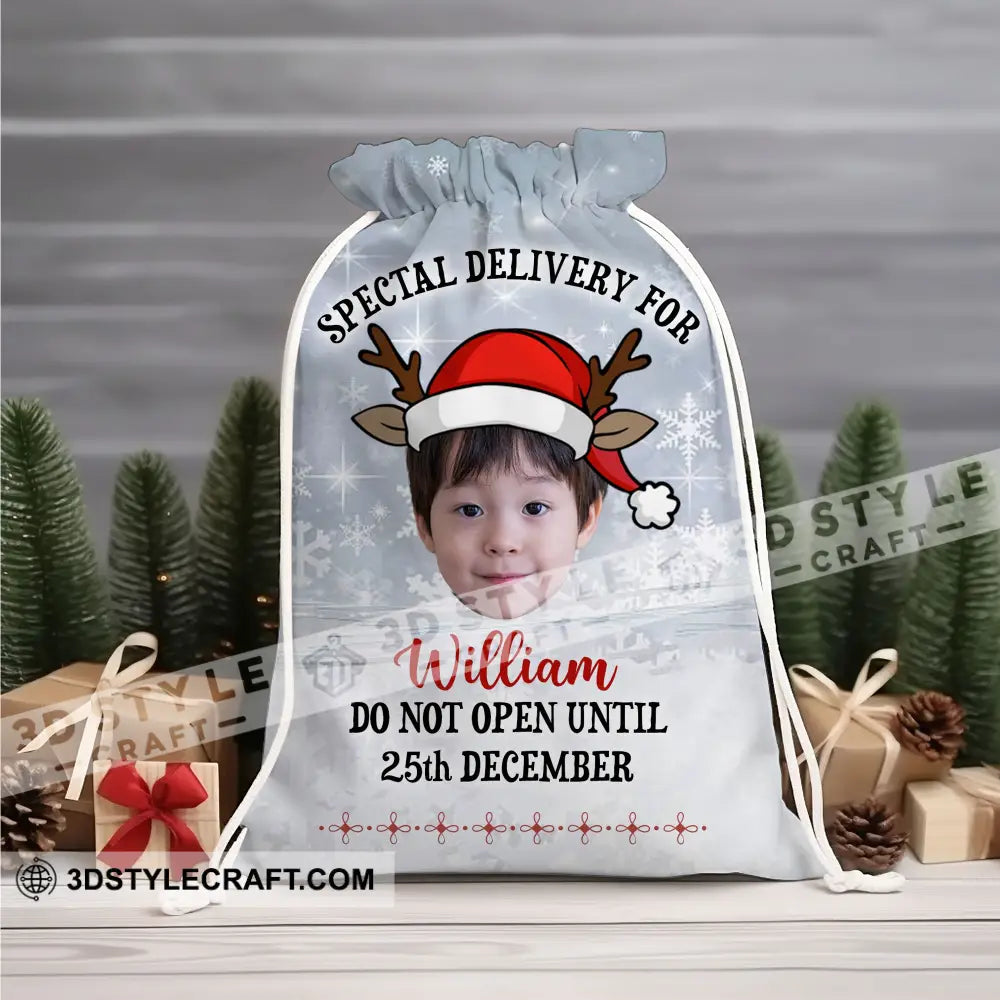 Do Not Open Until For Custom Photo And Name Personalized String Bag Christmas Gift 13X15 In - 33X39