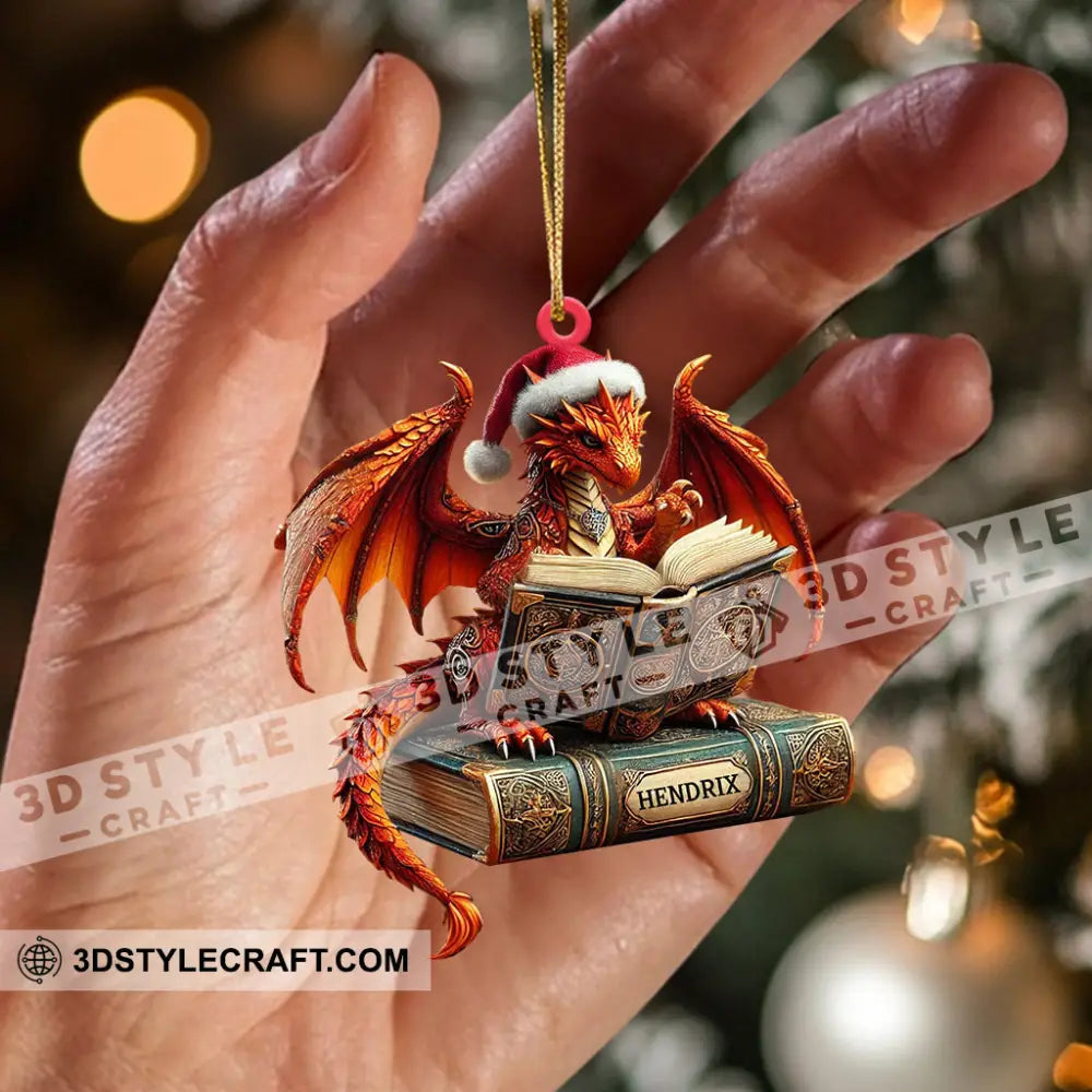 Dragon Reading Book Christmas Ornament Personalized