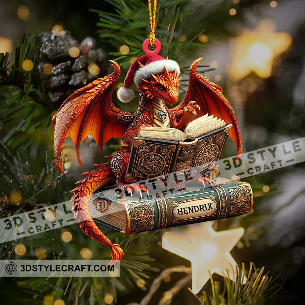 Dragon Reading Book Christmas Ornament Personalized