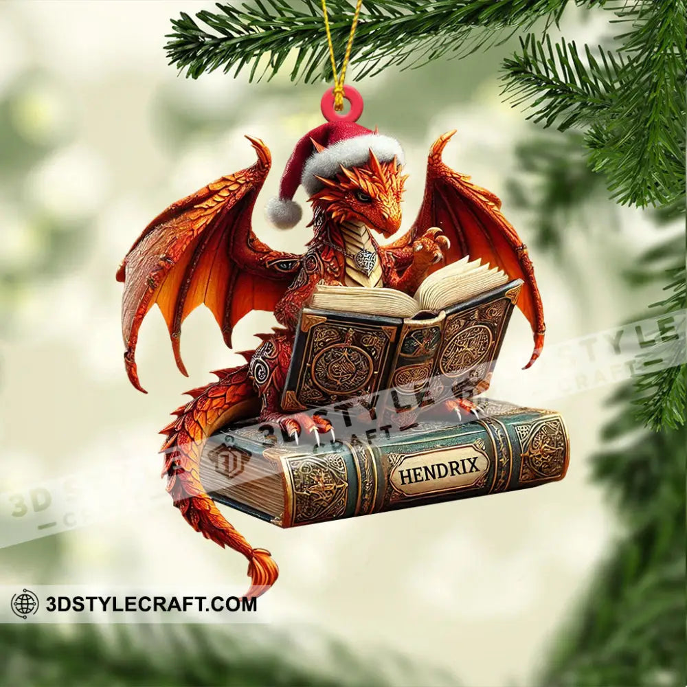 Dragon Reading Book Christmas Ornament Personalized