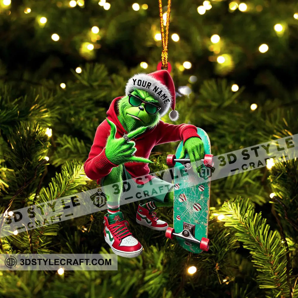 Elf Skateboarding Christmas Home Decor Ornament Personalized 3.54’’ / 1