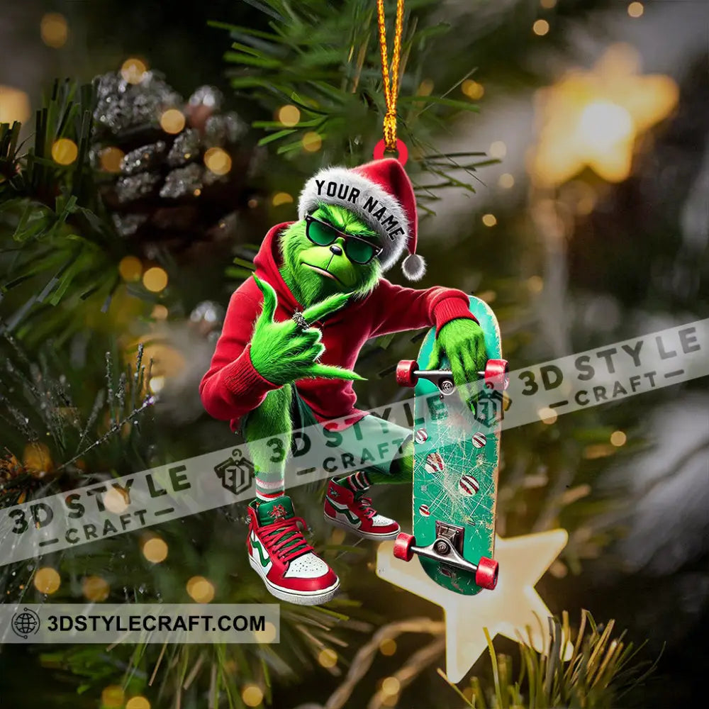 Elf Skateboarding Christmas Home Decor Ornament Personalized