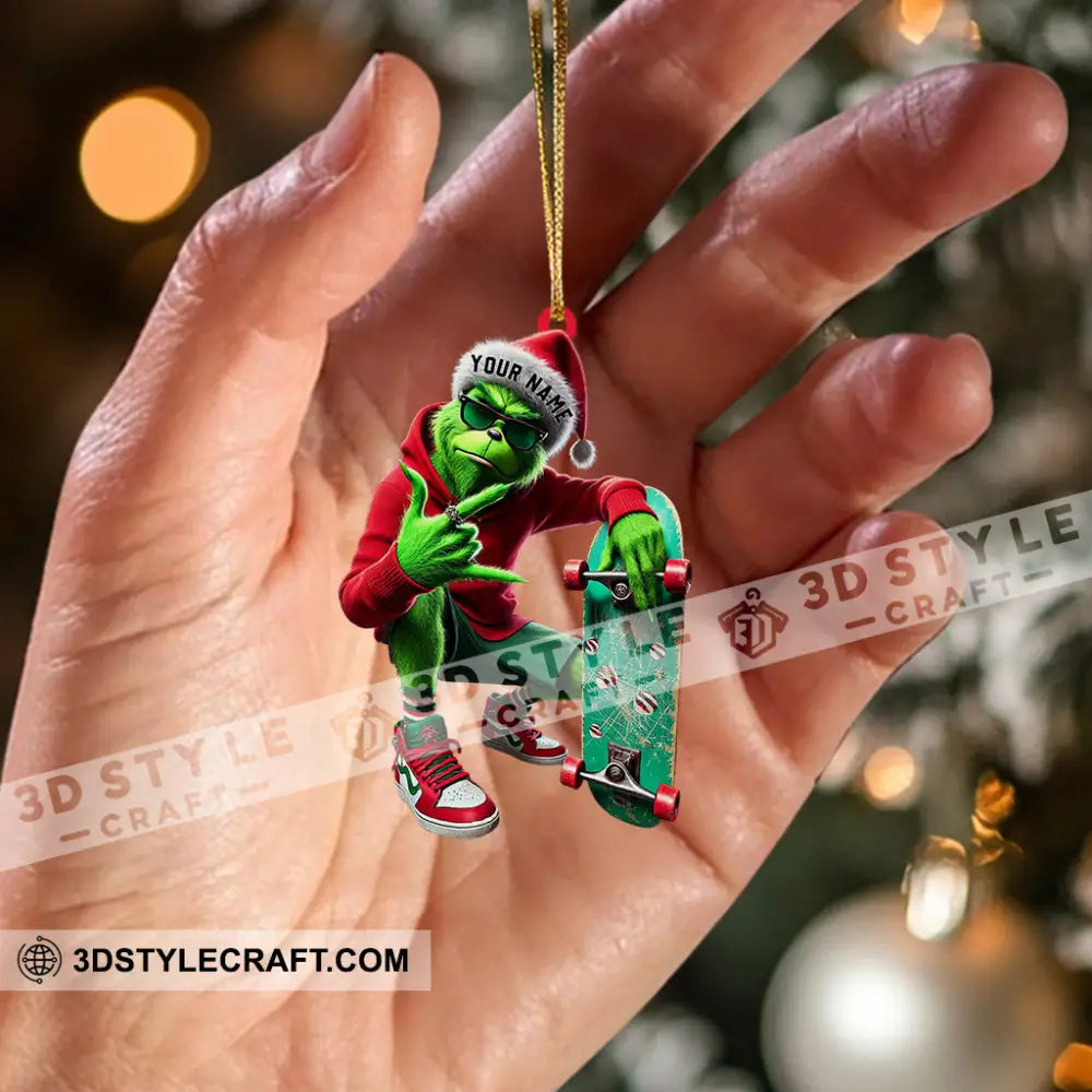 Elf Skateboarding Christmas Home Decor Ornament Personalized