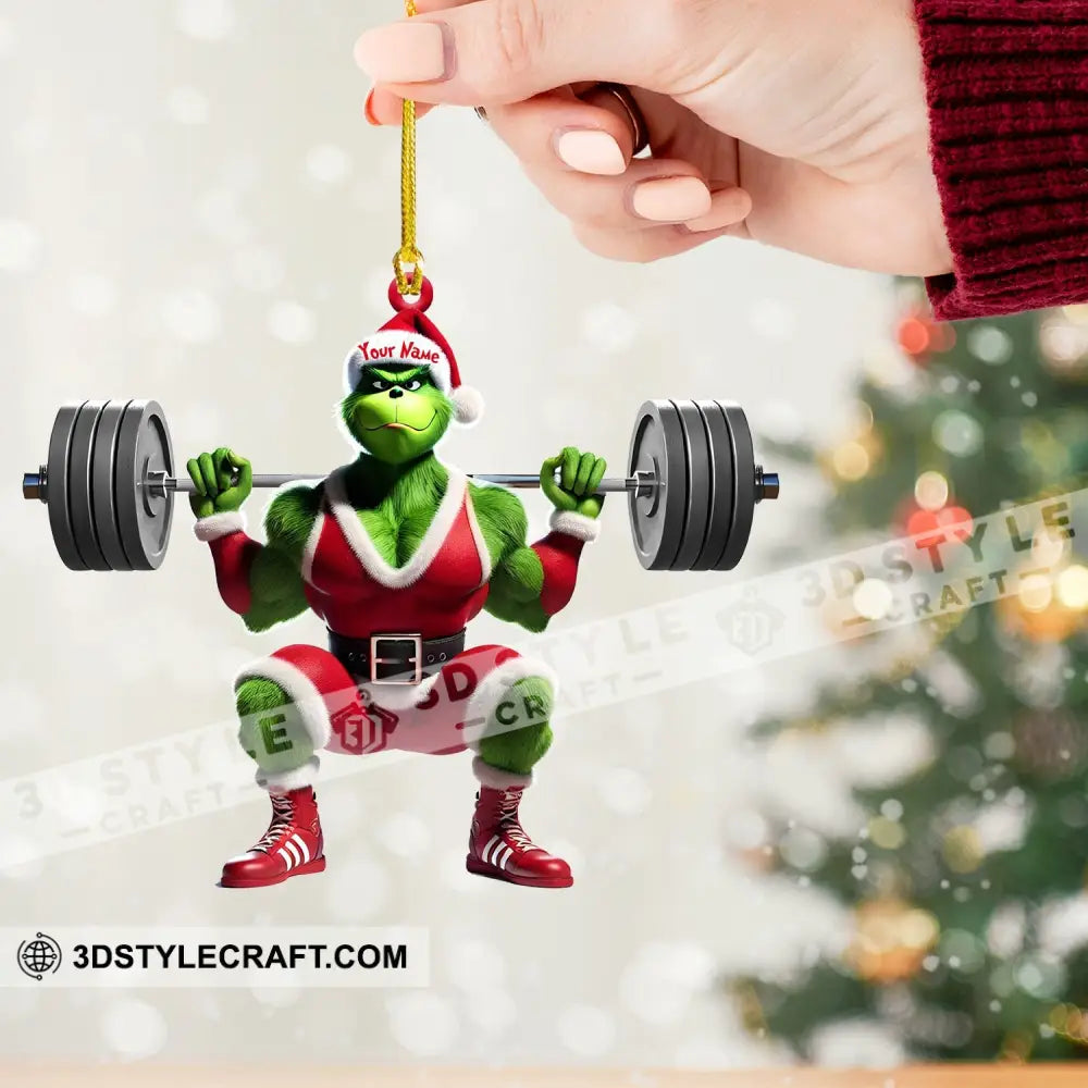 Elf Weightlifting Christmas Ornament Personalized