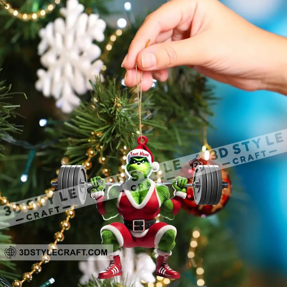 Elf Weightlifting Christmas Ornament Personalized